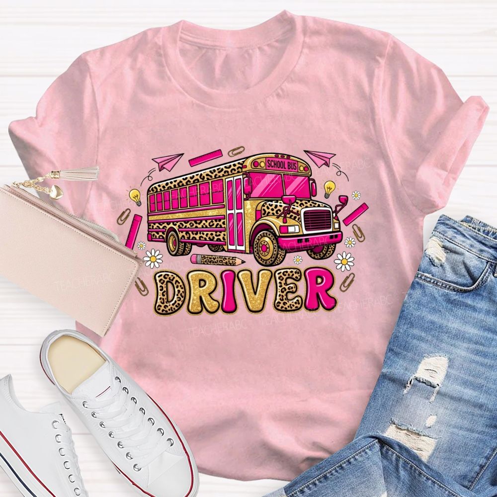 School Bus Driver And Groovy Leopard Vibes T-shirt