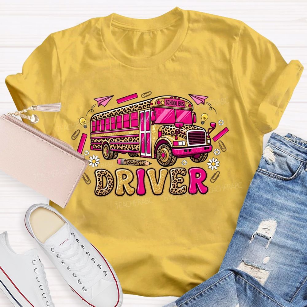 School Bus Driver And Groovy Leopard Vibes T-shirt