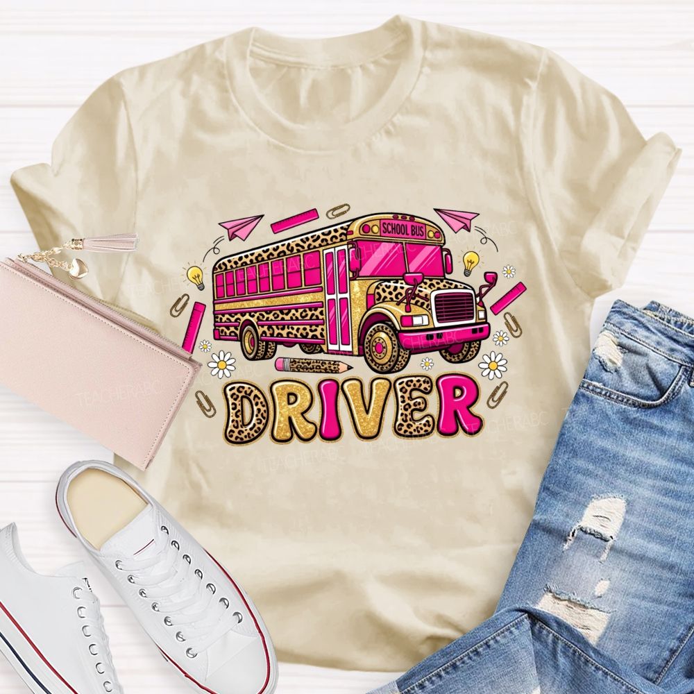 School Bus Driver And Groovy Leopard Vibes T-shirt