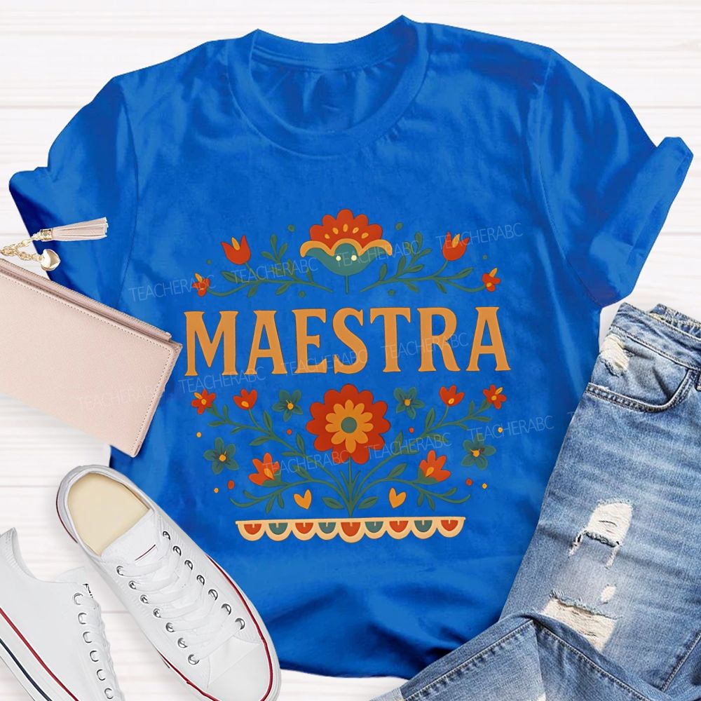 Maestra Spanish Floral Teacher T-shirt