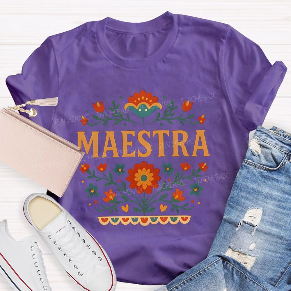 Maestra Spanish Floral Teacher T-shirt