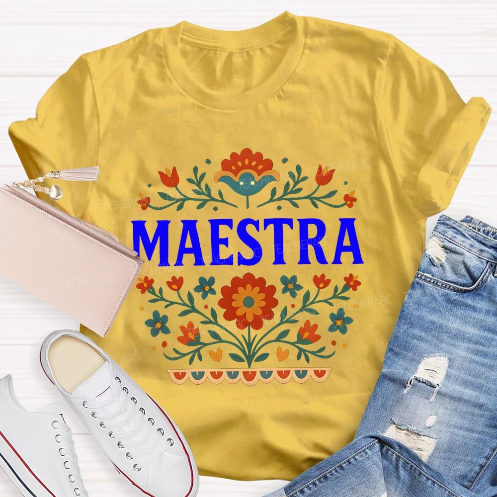 Maestra Spanish Floral Teacher T-shirt