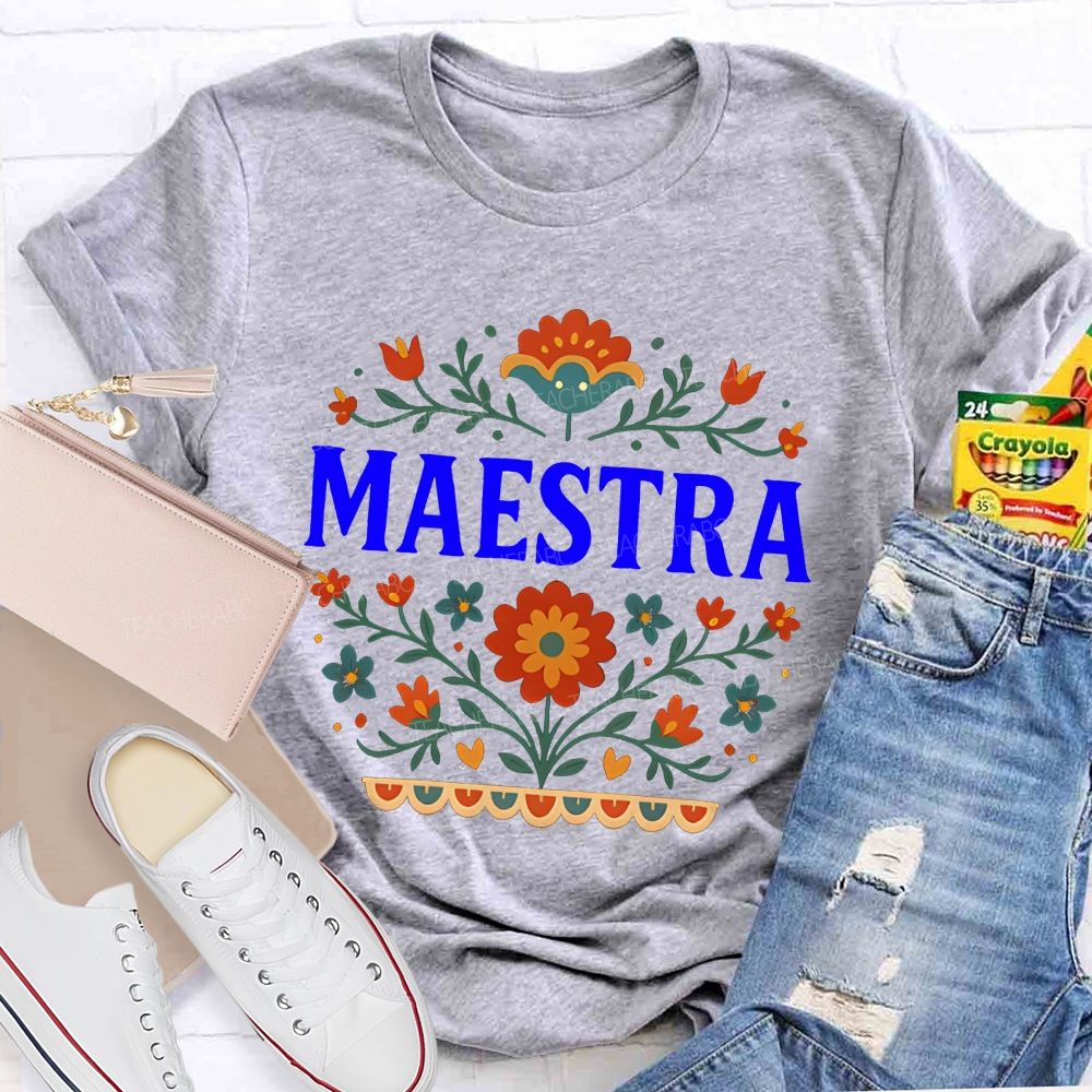 Maestra Spanish Floral Teacher T-shirt