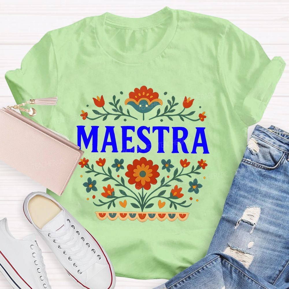 Maestra Spanish Floral Teacher T-shirt