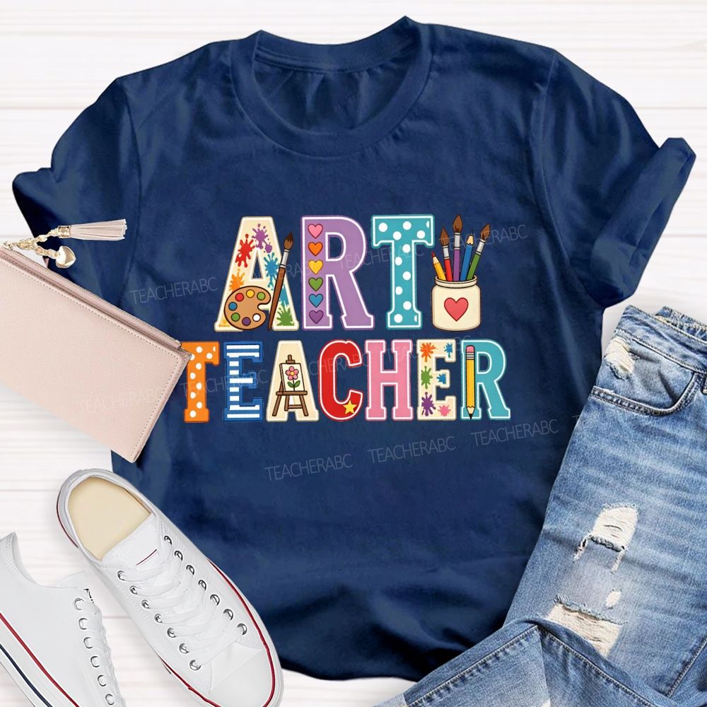 Art Teacher Colorful Polka-Dot Heart Teacher T-shirt