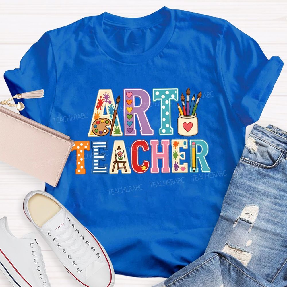 Art Teacher Colorful Polka-Dot Heart Teacher T-shirt