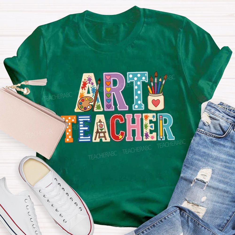 Art Teacher Colorful Polka-Dot Heart Teacher T-shirt