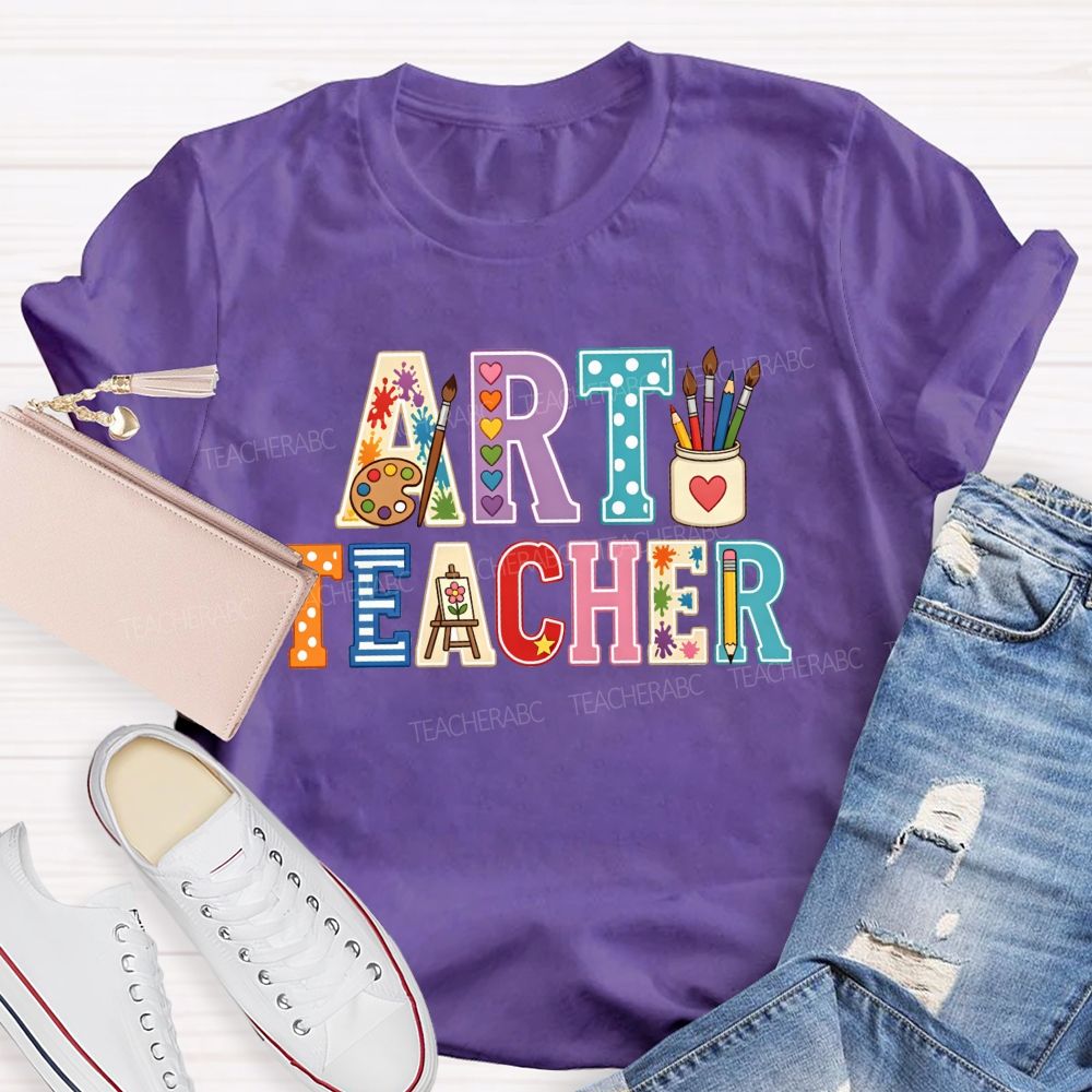 Art Teacher Colorful Polka-Dot Heart Teacher T-shirt