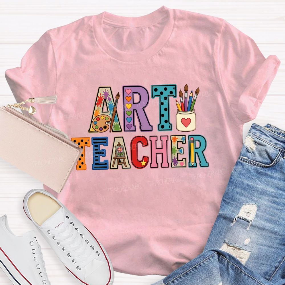 Art Teacher Colorful Polka-Dot Heart Teacher T-shirt