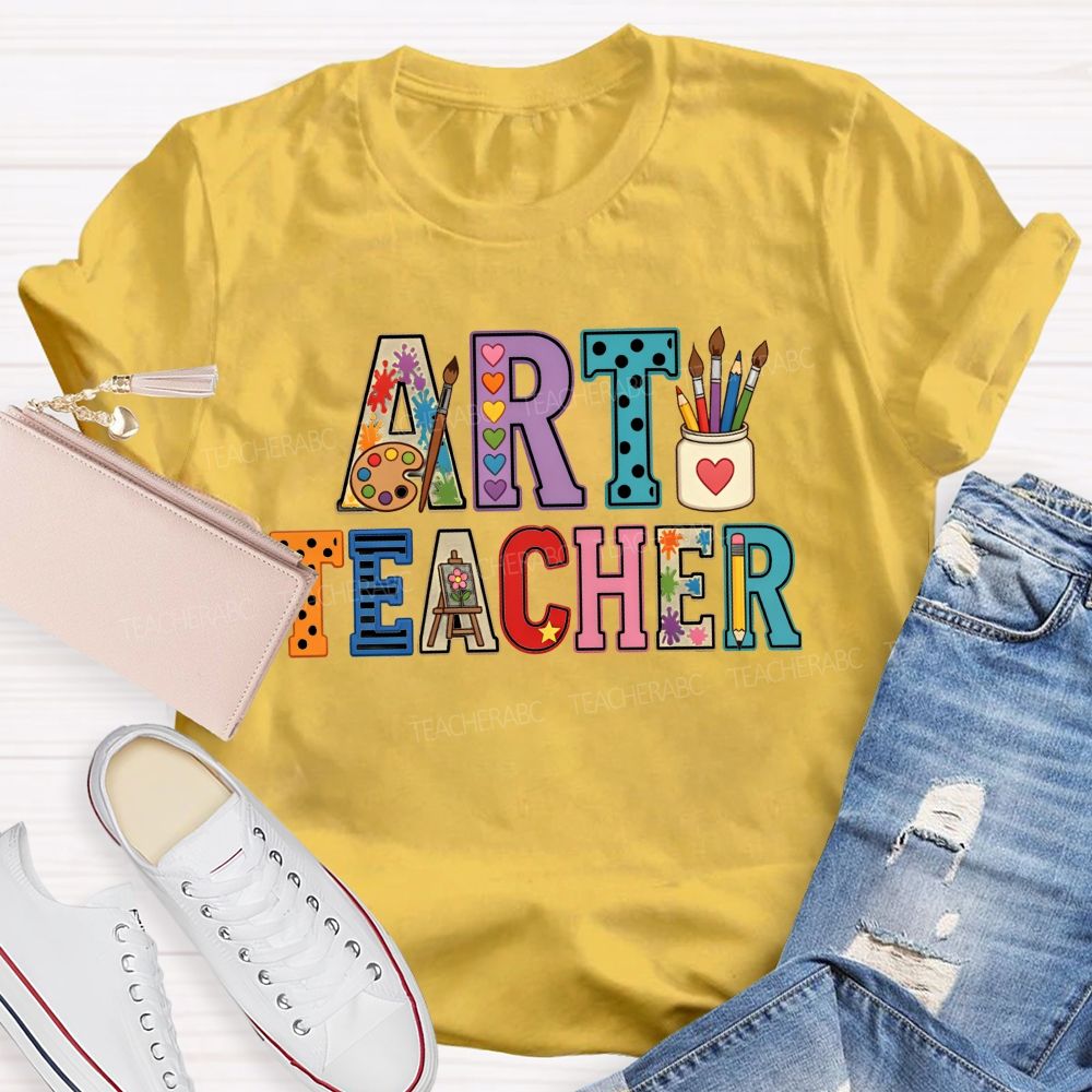 Art Teacher Colorful Polka-Dot Heart Teacher T-shirt