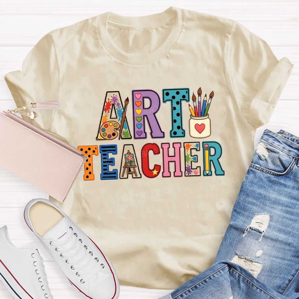 Art Teacher Colorful Polka-Dot Heart Teacher T-shirt