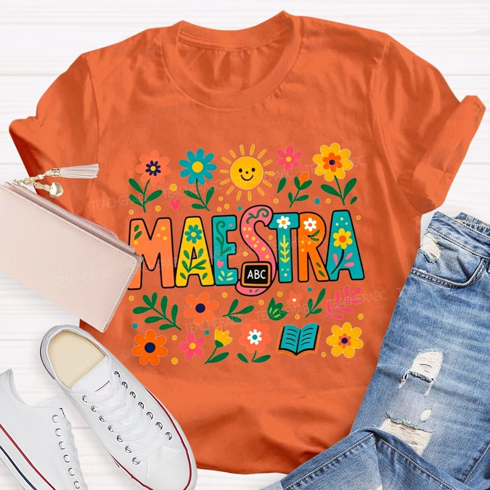 Spanish Teacher Wildflower Maestra Teacher T-shirt