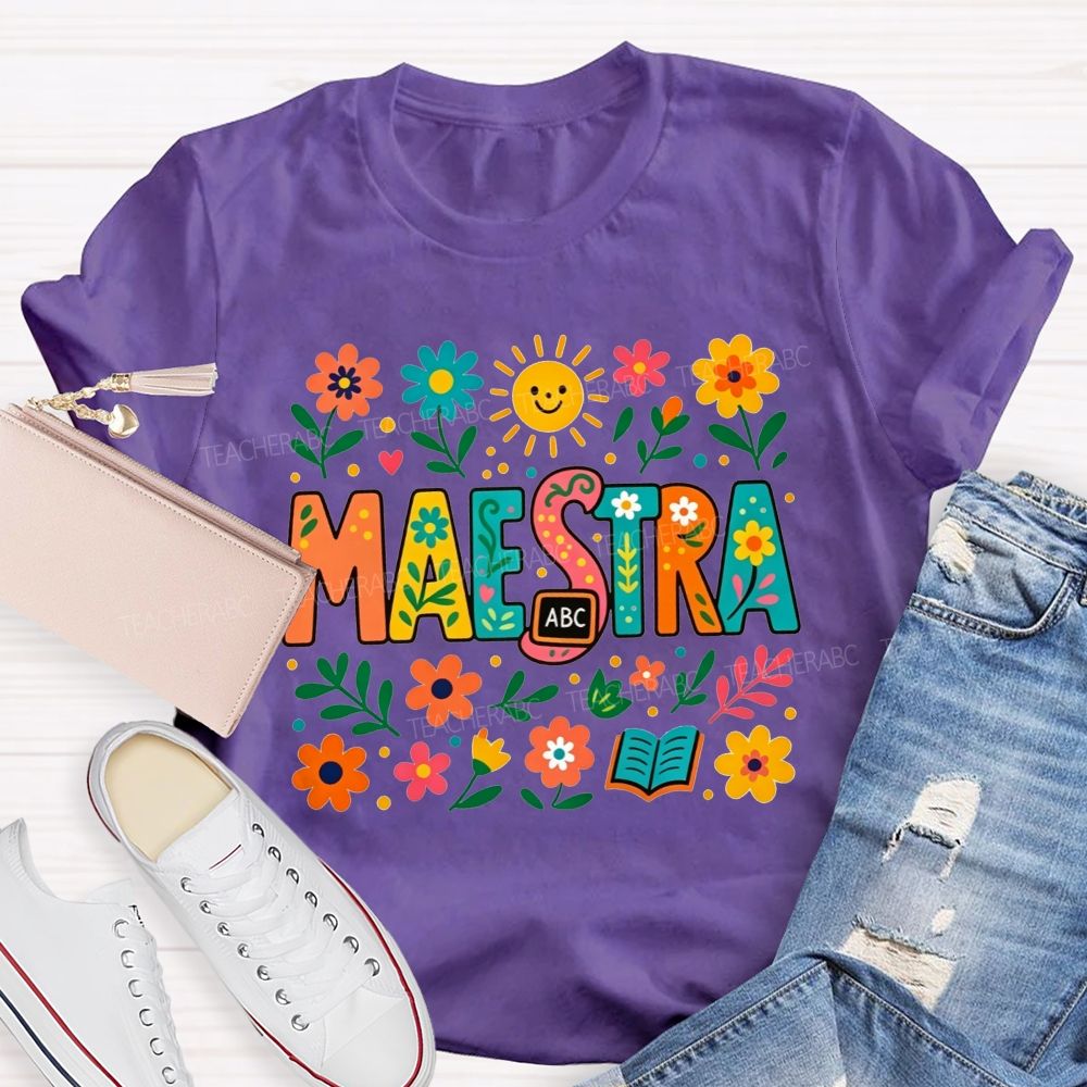 Spanish Teacher Wildflower Maestra Teacher T-shirt