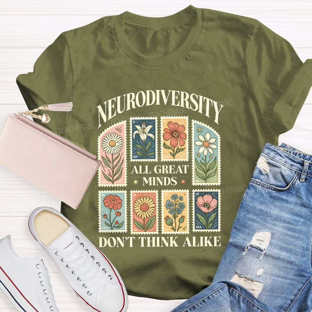 Neurodiversity All Great Minds Don'T Think Alike Floral Teacher T-Shirt
