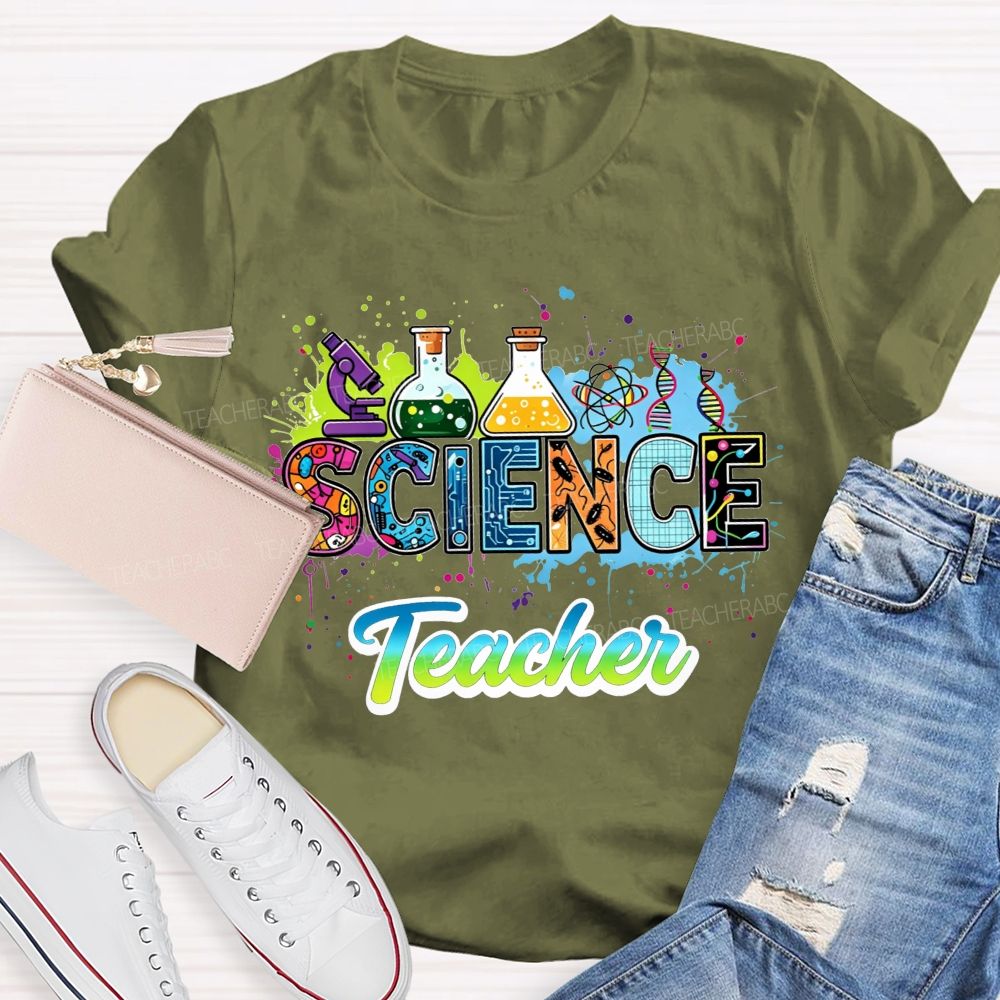 Science Teacher Lab Equipment Color Splash Teacher T-shirt