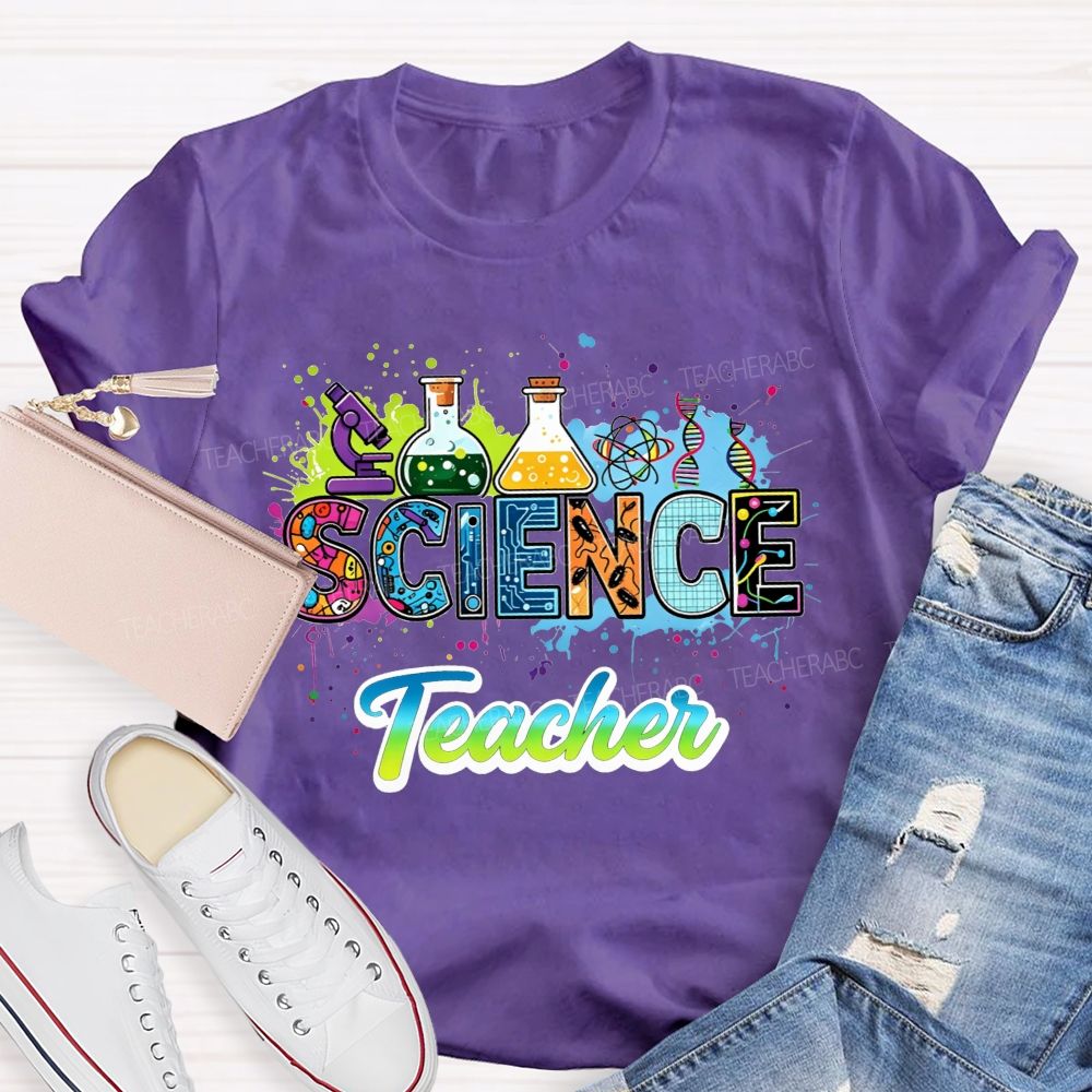 Science Teacher Lab Equipment Color Splash Teacher T-shirt