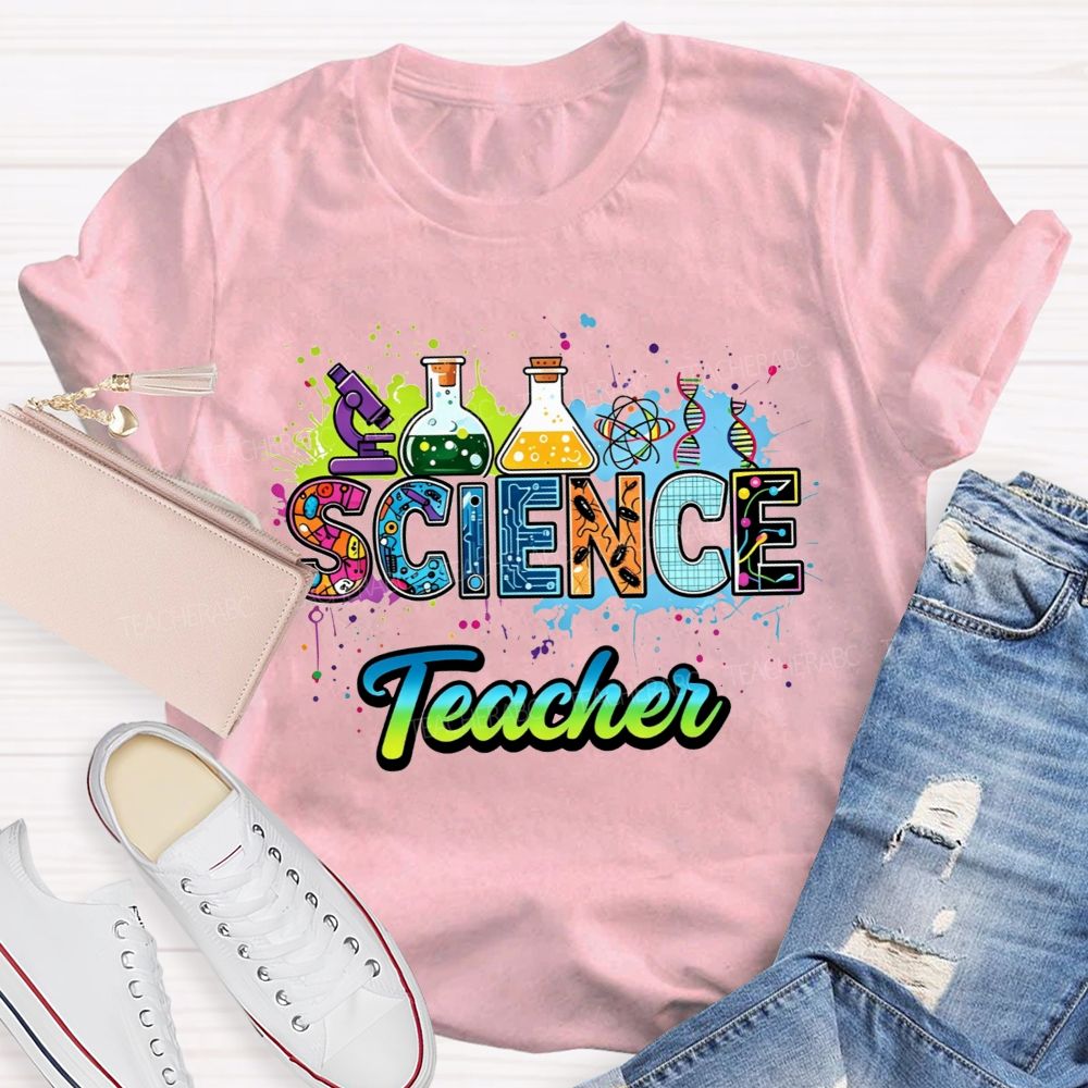 Science Teacher Lab Equipment Color Splash Teacher T-shirt