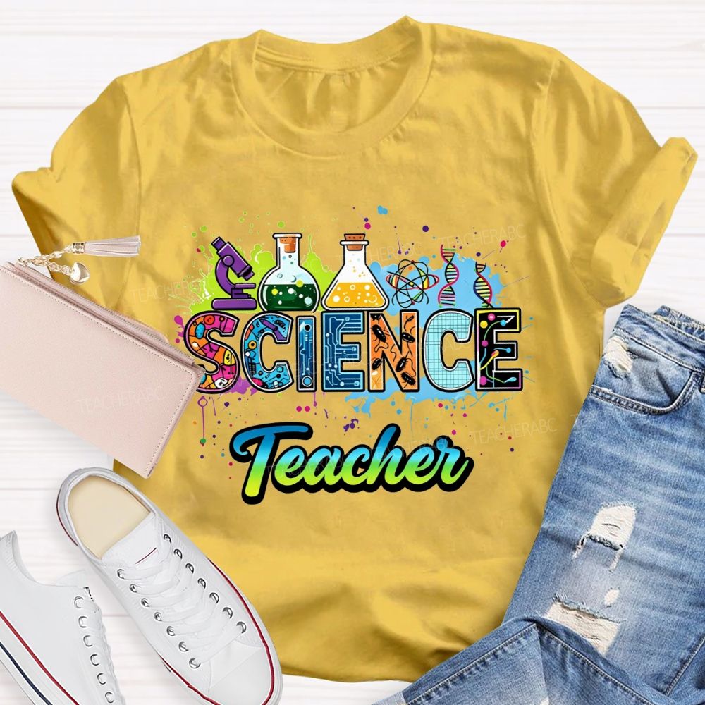 Science Teacher Lab Equipment Color Splash Teacher T-shirt