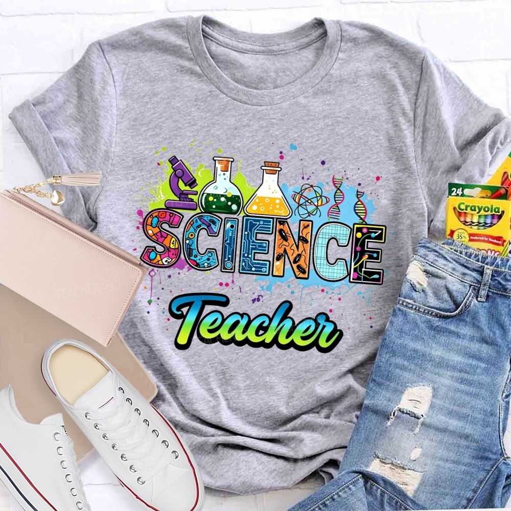 Science Teacher Lab Equipment Color Splash Teacher T-shirt