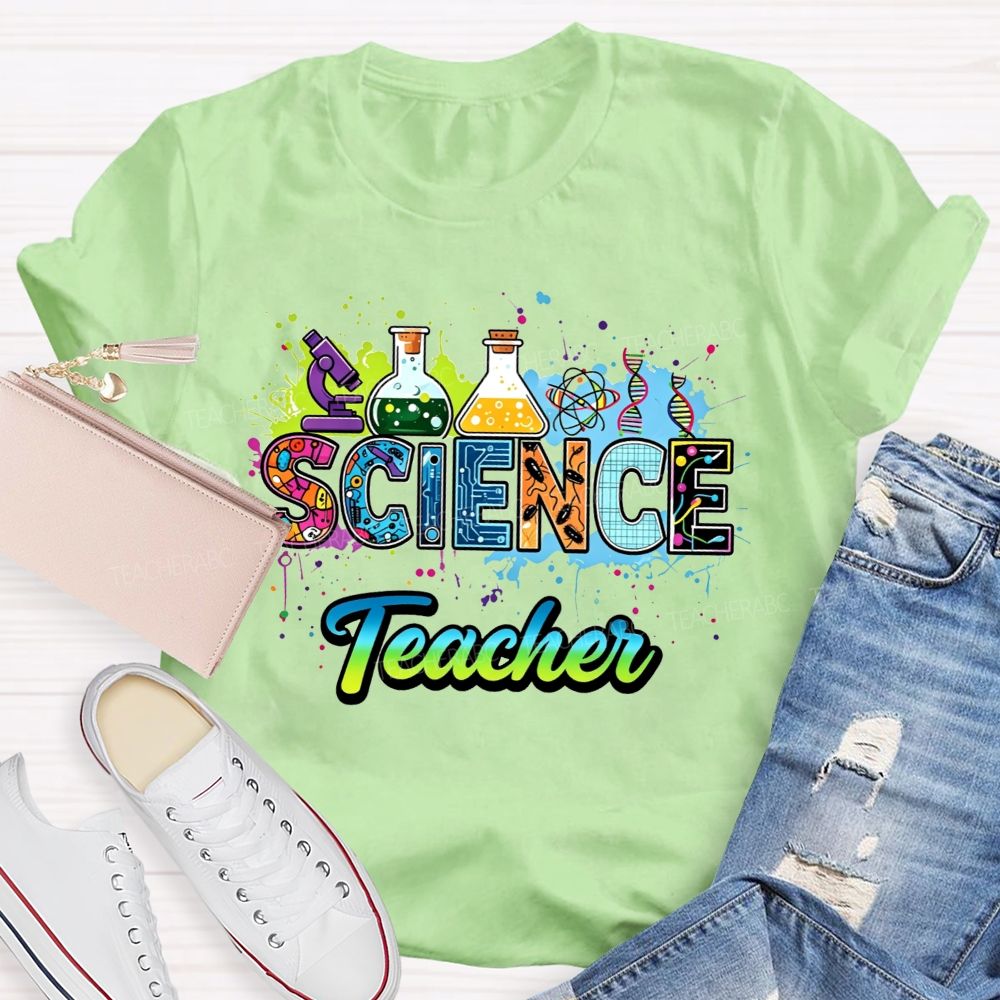 Science Teacher Lab Equipment Color Splash Teacher T-shirt