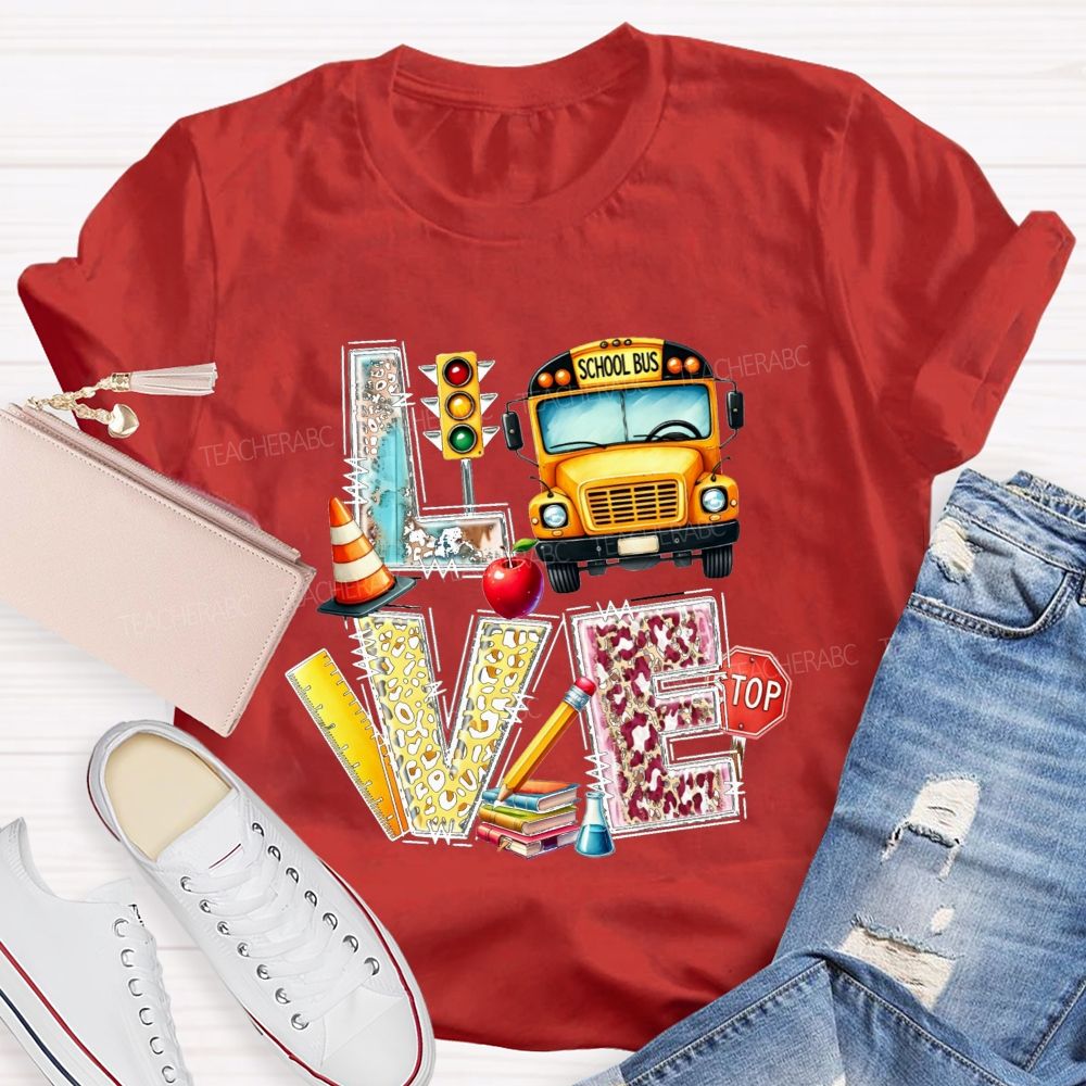 School Bus Driver Love My Job Leopard Letter Teacher T-Shirt