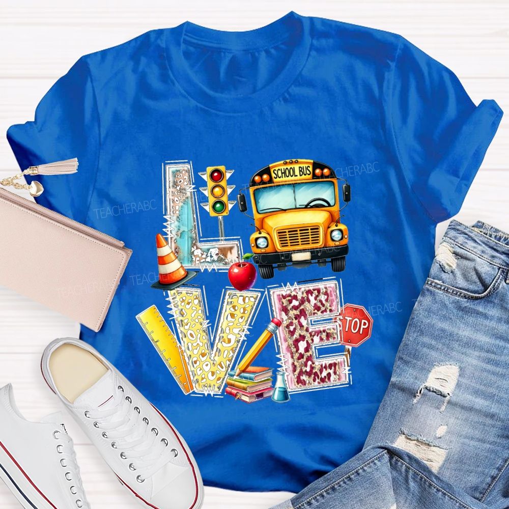 School Bus Driver Love My Job Leopard Letter Teacher T-Shirt