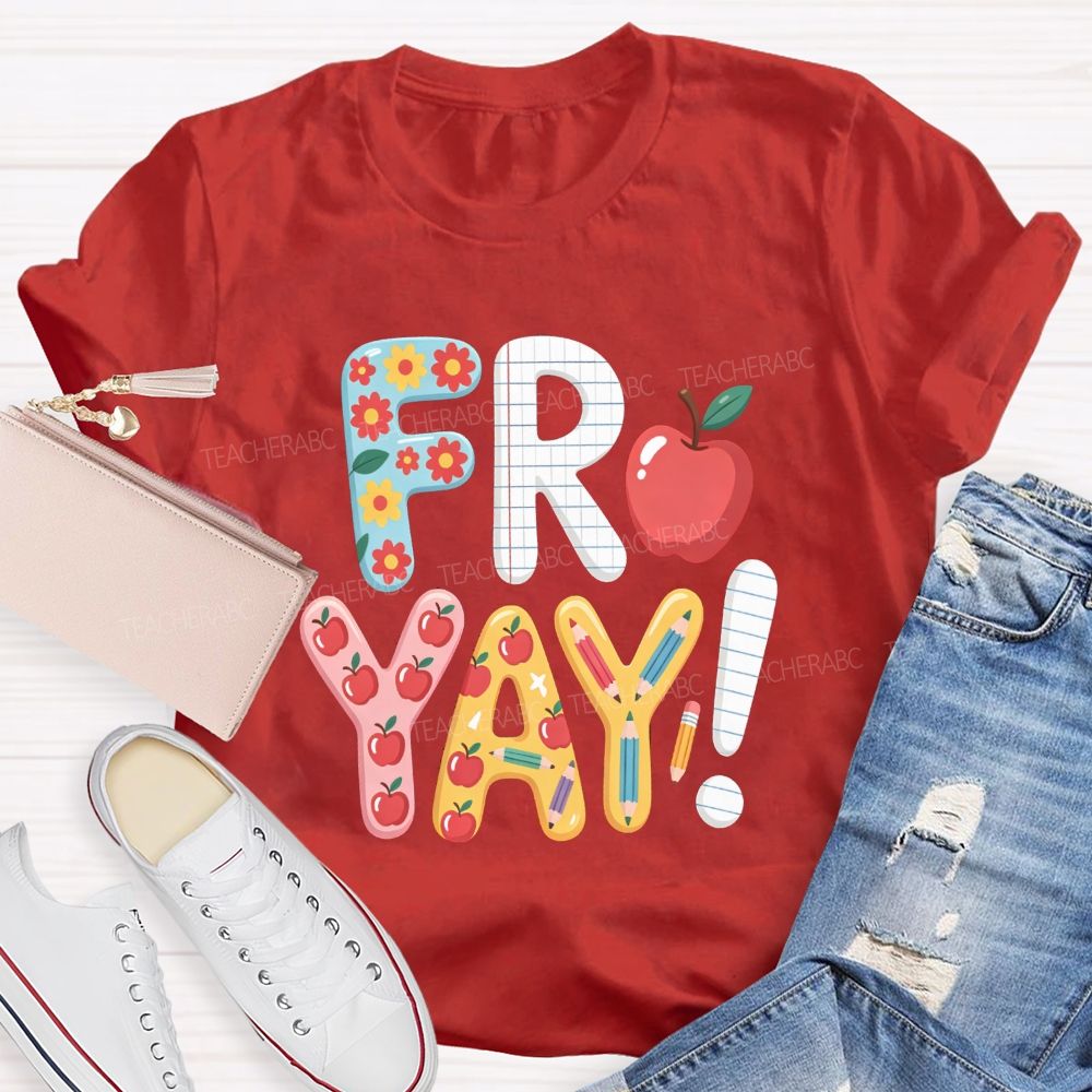Friyay Happy Friday Flower Strip Teacher T-shirt