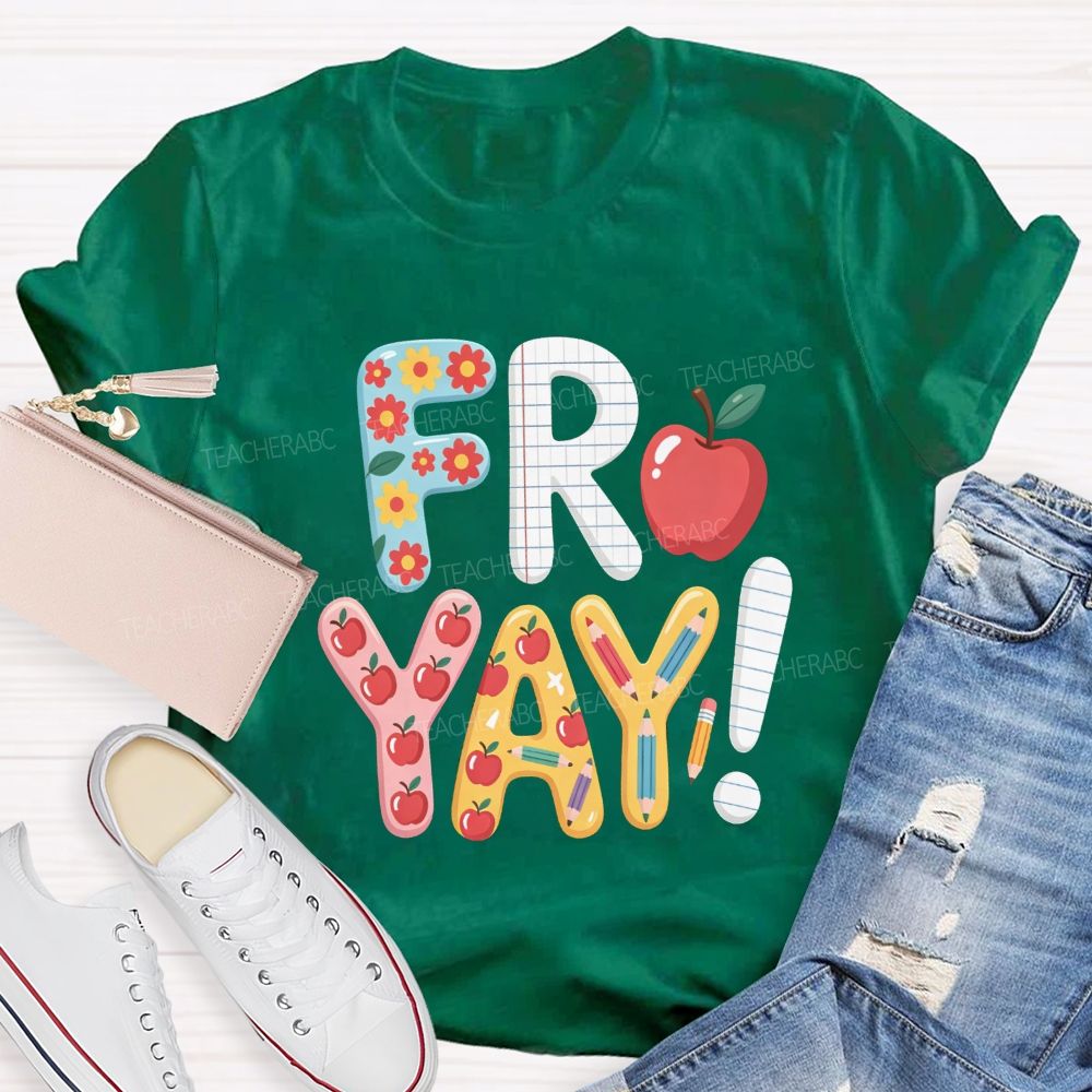 Friyay Happy Friday Flower Strip Teacher T-shirt