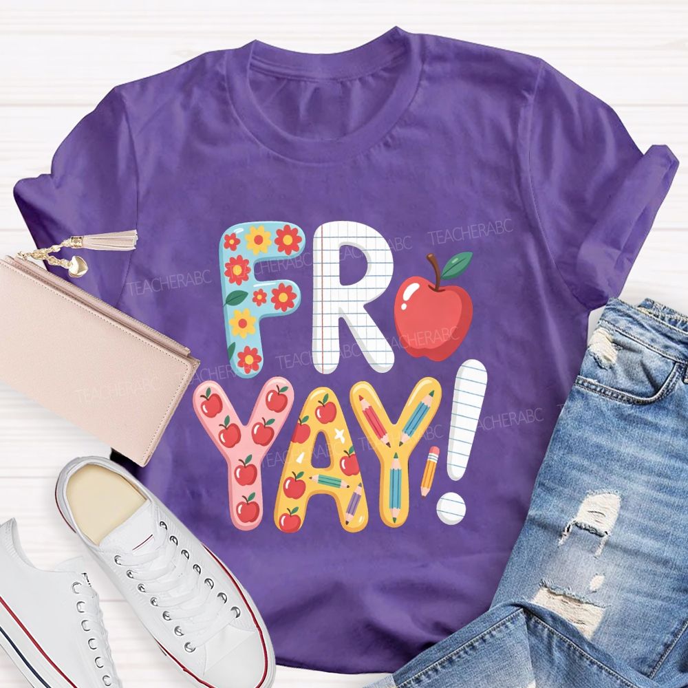 Friyay Happy Friday Flower Strip Teacher T-shirt