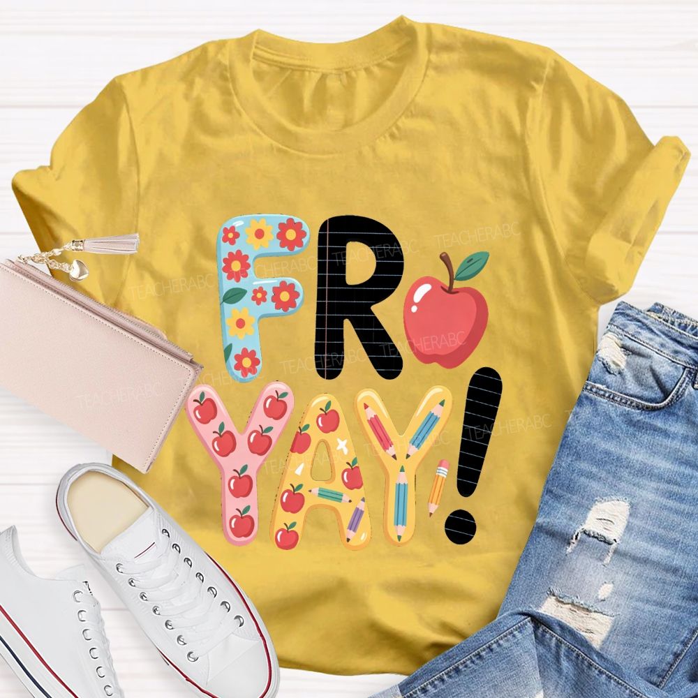Friyay Happy Friday Flower Strip Teacher T-shirt