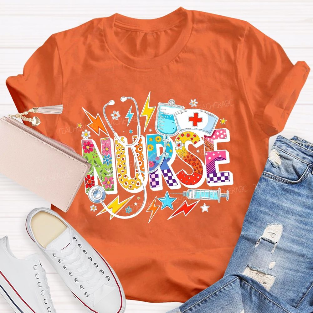 Colorful School Nurse Leopard Floral Nurse T-shirt