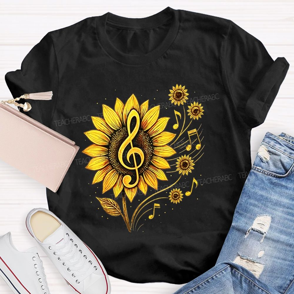 Music Teacher Sunflower Treble Clef Notes Teacher T-shirt