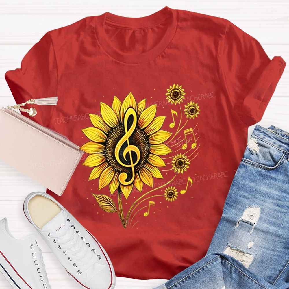 Music Teacher Sunflower Treble Clef Notes Teacher T-shirt