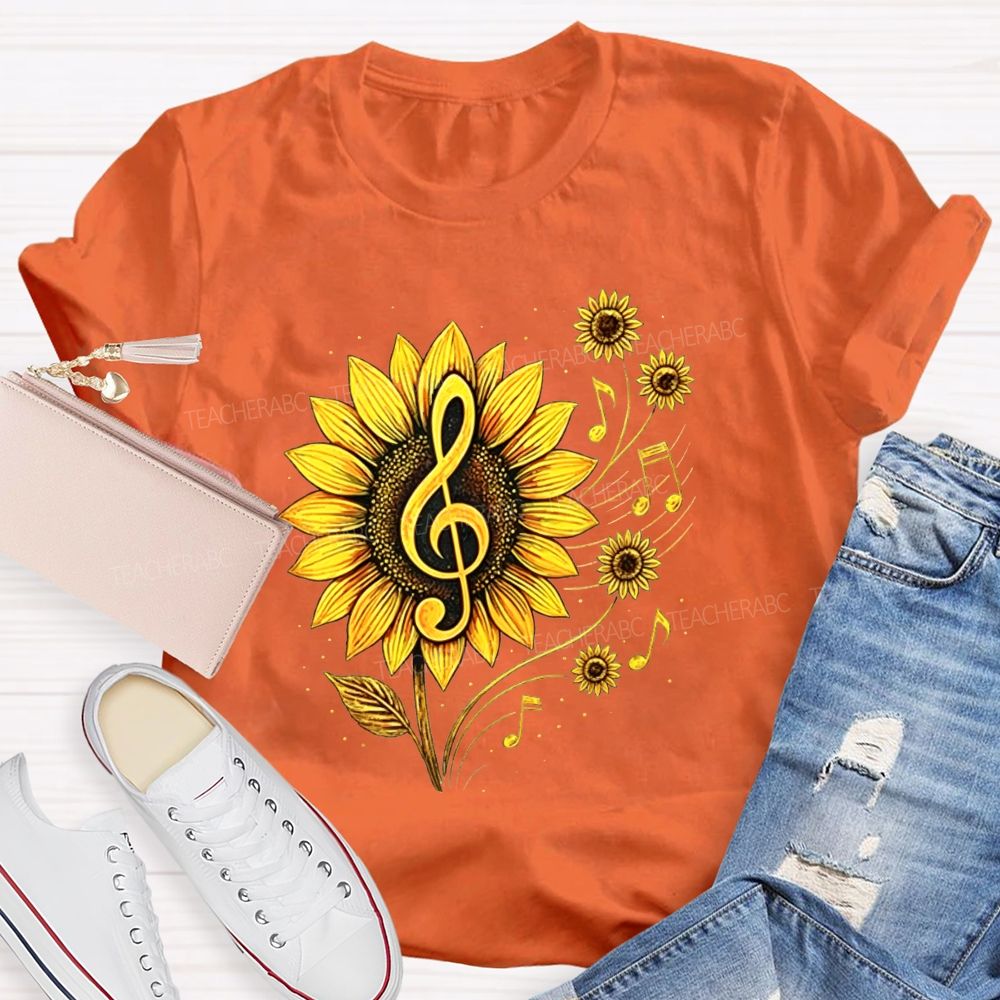 Music Teacher Sunflower Treble Clef Notes Teacher T-shirt