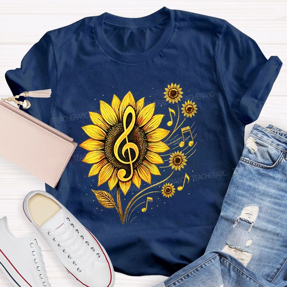 Music Teacher Sunflower Treble Clef Notes Teacher T-shirt