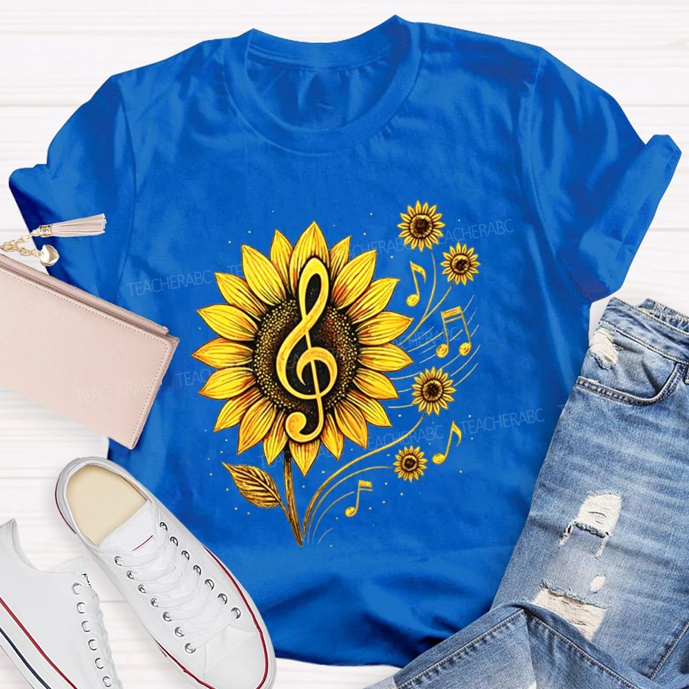 Music Teacher Sunflower Treble Clef Notes Teacher T-shirt