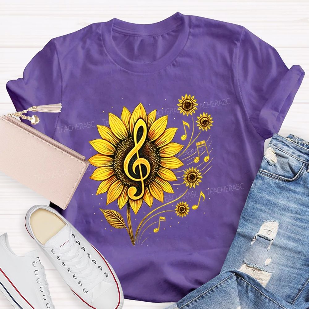 Music Teacher Sunflower Treble Clef Notes Teacher T-shirt