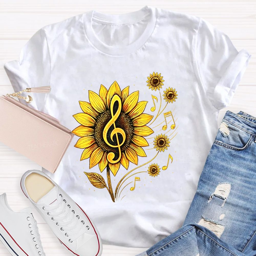 Music Teacher Sunflower Treble Clef Notes Teacher T-shirt