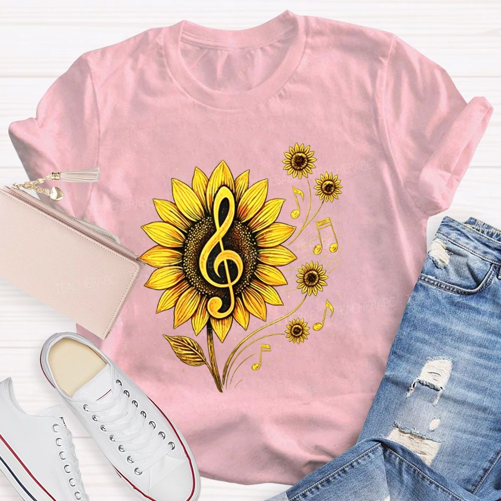 Music Teacher Sunflower Treble Clef Notes Teacher T-shirt