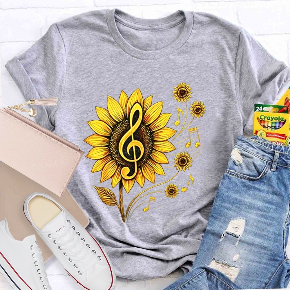 Music Teacher Sunflower Treble Clef Notes Teacher T-shirt