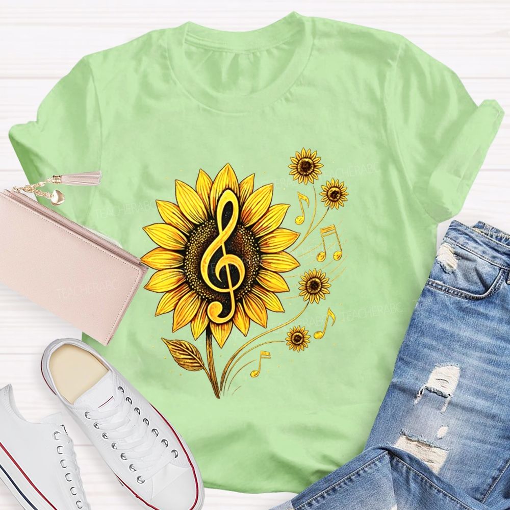 Music Teacher Sunflower Treble Clef Notes Teacher T-shirt