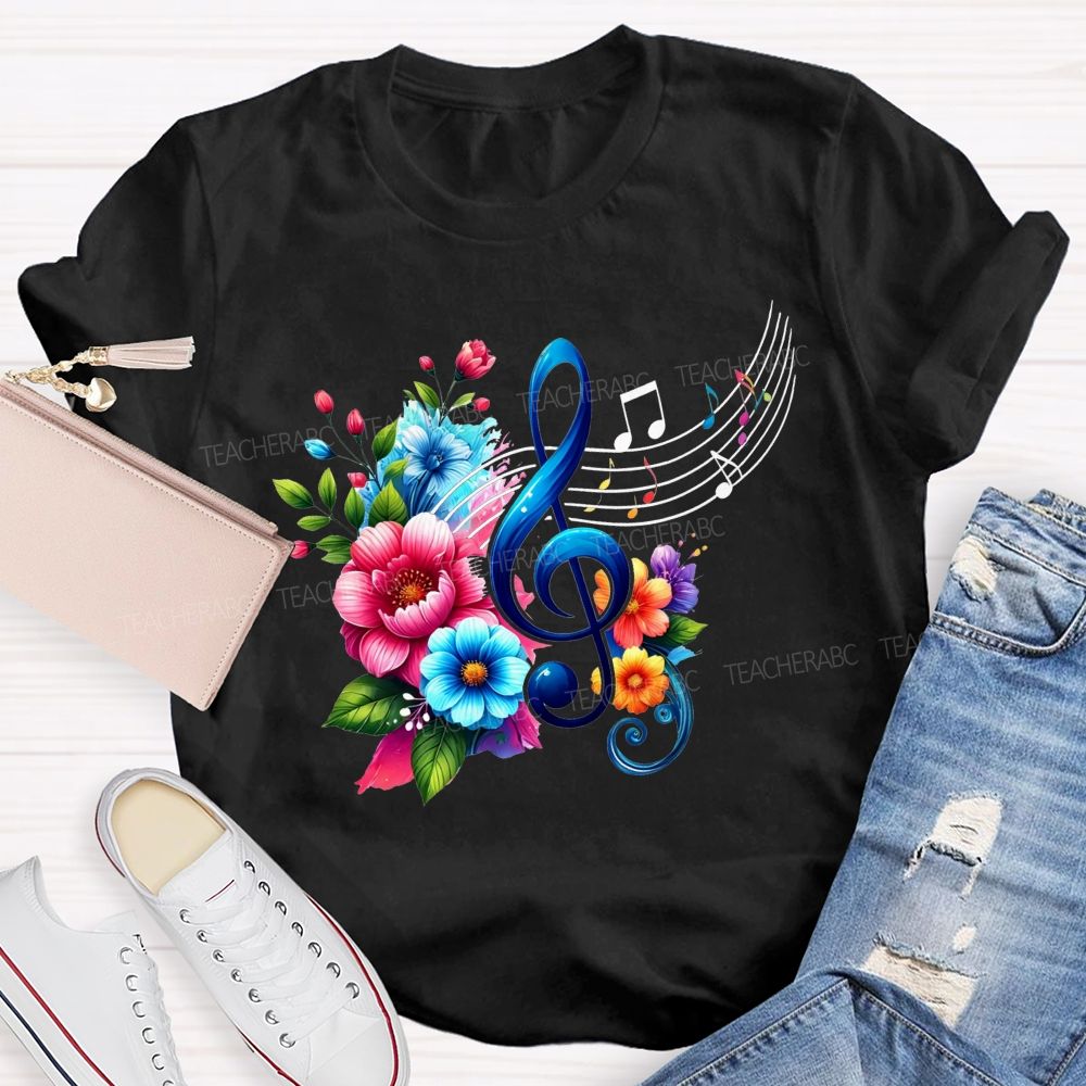 Colorful Flower Treble Clef Musical Notes Music Teacher T-shirt
