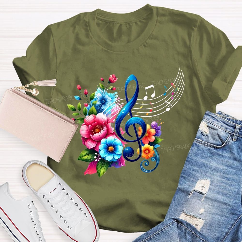 Colorful Flower Treble Clef Musical Notes Music Teacher T-shirt