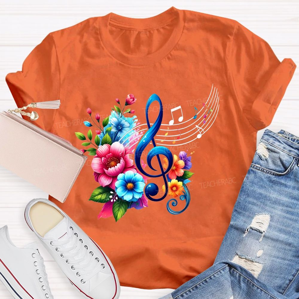 Colorful Flower Treble Clef Musical Notes Music Teacher T-shirt