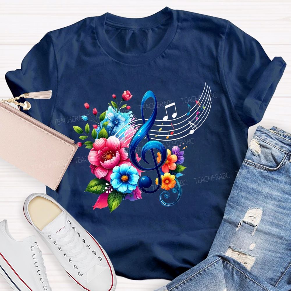 Colorful Flower Treble Clef Musical Notes Music Teacher T-shirt
