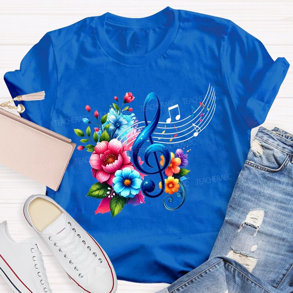 Colorful Flower Treble Clef Musical Notes Music Teacher T-shirt