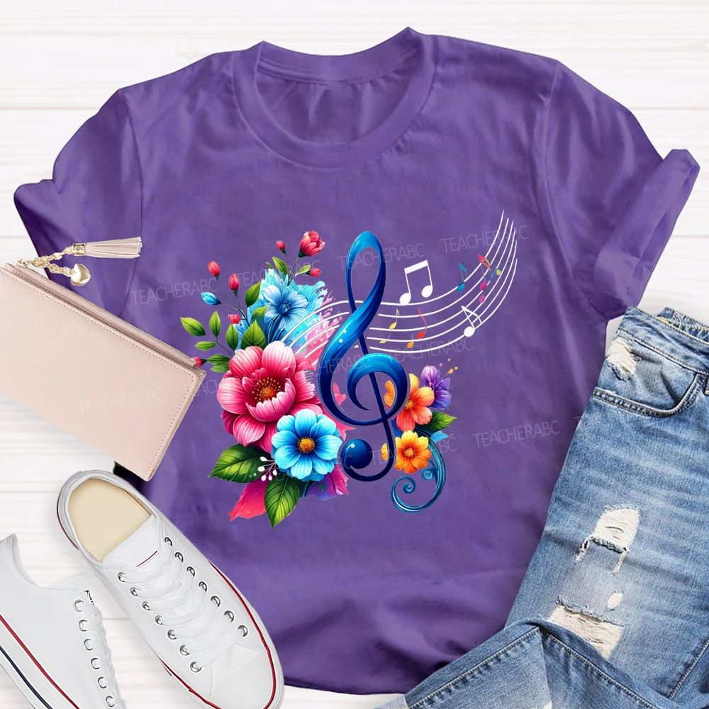 Colorful Flower Treble Clef Musical Notes Music Teacher T-shirt