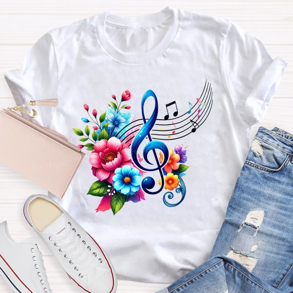 Colorful Flower Treble Clef Musical Notes Music Teacher T-shirt