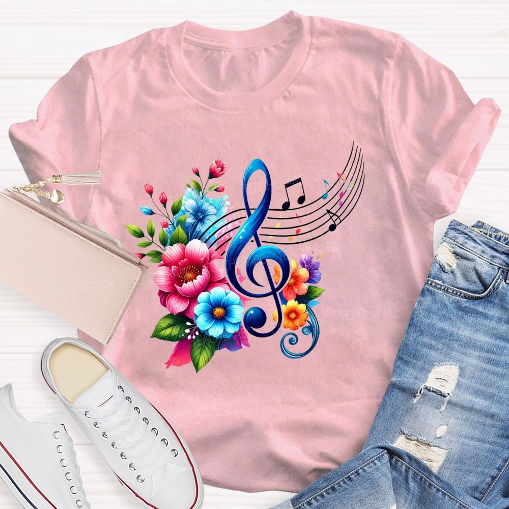 Colorful Flower Treble Clef Musical Notes Music Teacher T-shirt