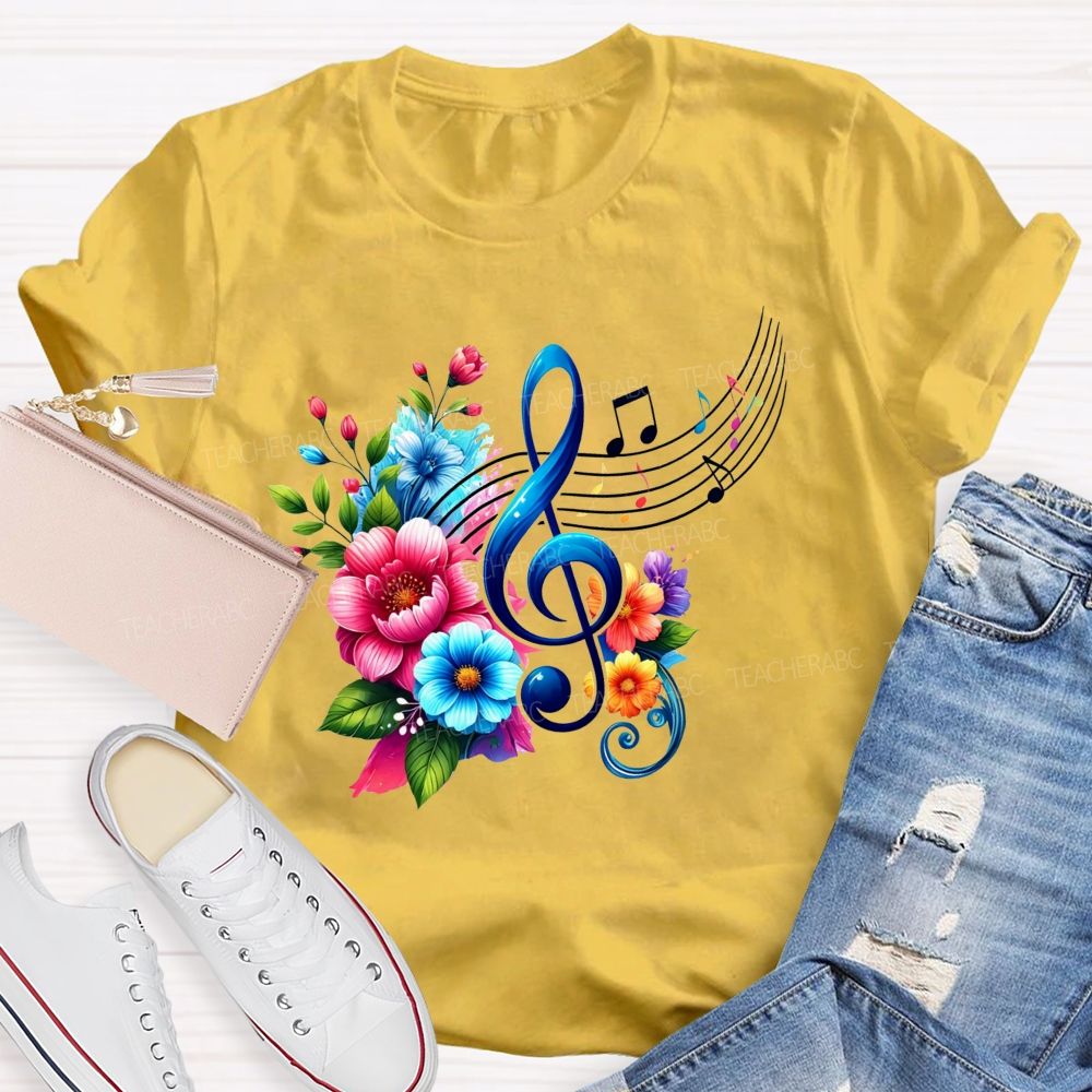 Colorful Flower Treble Clef Musical Notes Music Teacher T-shirt